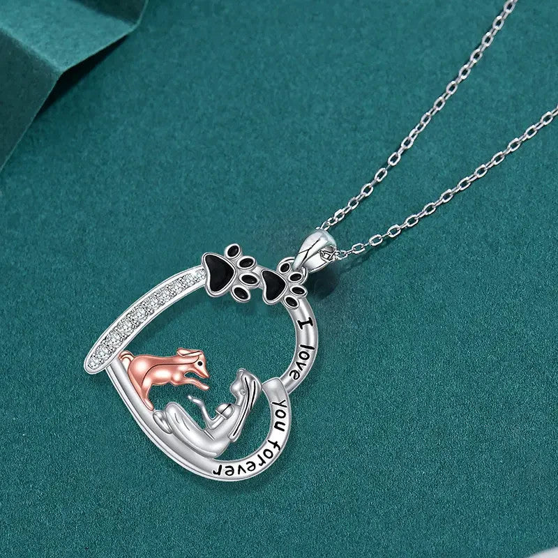 NEW Charming Necklace Featuring a Cute Dog with Girl - FranksFunkyStuff