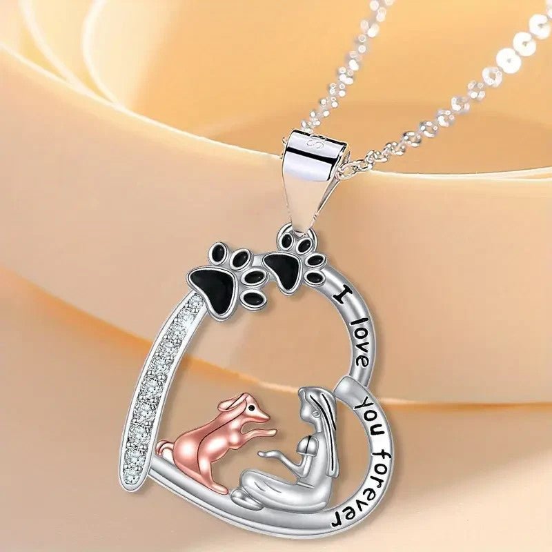 NEW Charming Necklace Featuring a Cute Dog with Girl - FranksFunkyStuff
