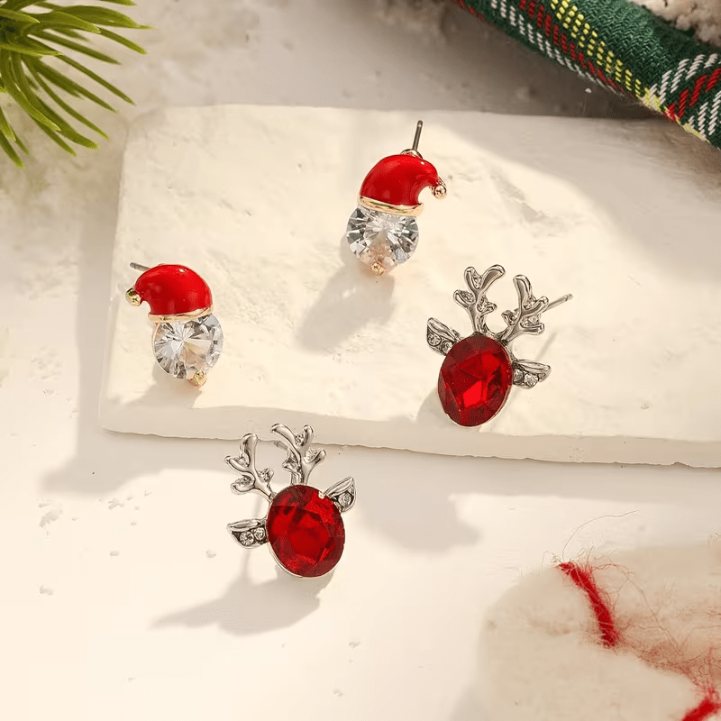 NEW Christmas Holiday Earrings Set,Santa & Rudy , - 2 Pairs 14K Golden Plated - FranksFunkyStuff