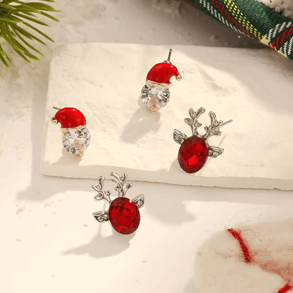 NEW Christmas Holiday Earrings Set,Santa & Rudy , - 2 Pairs 14K Golden Plated - FranksFunkyStuff