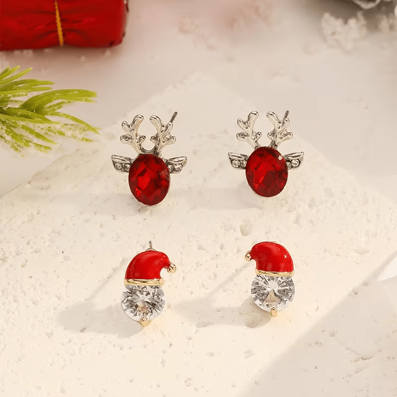 NEW Christmas Holiday Earrings Set,Santa & Rudy , - 2 Pairs 14K Golden Plated - FranksFunkyStuff