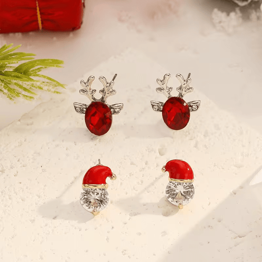 NEW Christmas Holiday Earrings Set,Santa & Rudy , - 2 Pairs 14K Golden Plated - FranksFunkyStuff
