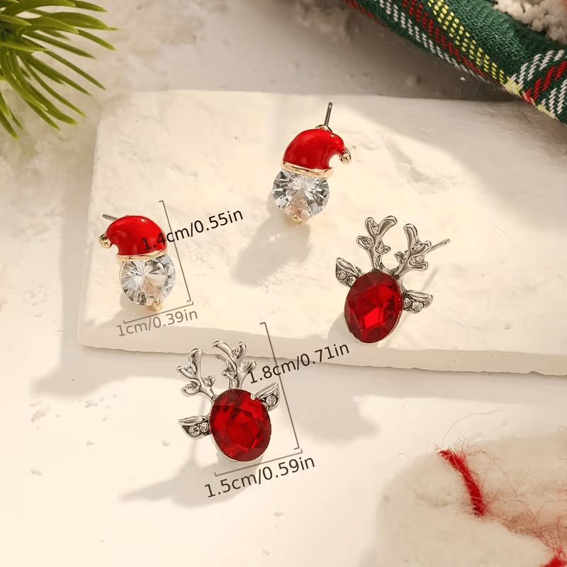 NEW Christmas Holiday Earrings Set,Santa & Rudy , - 2 Pairs 14K Golden Plated - FranksFunkyStuff