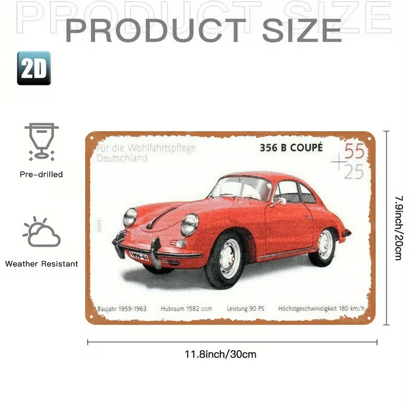 NEW Classic 356 B Porsche Coupe Metal Sign - FranksFunkyStuff