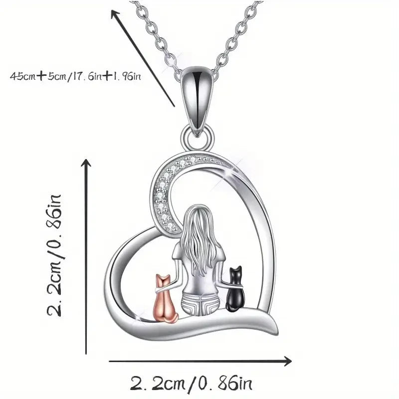 NEW Cute Cat Hug Pendant Necklace Girl with 2 Adorable Cats Silver Finish - FranksFunkyStuff