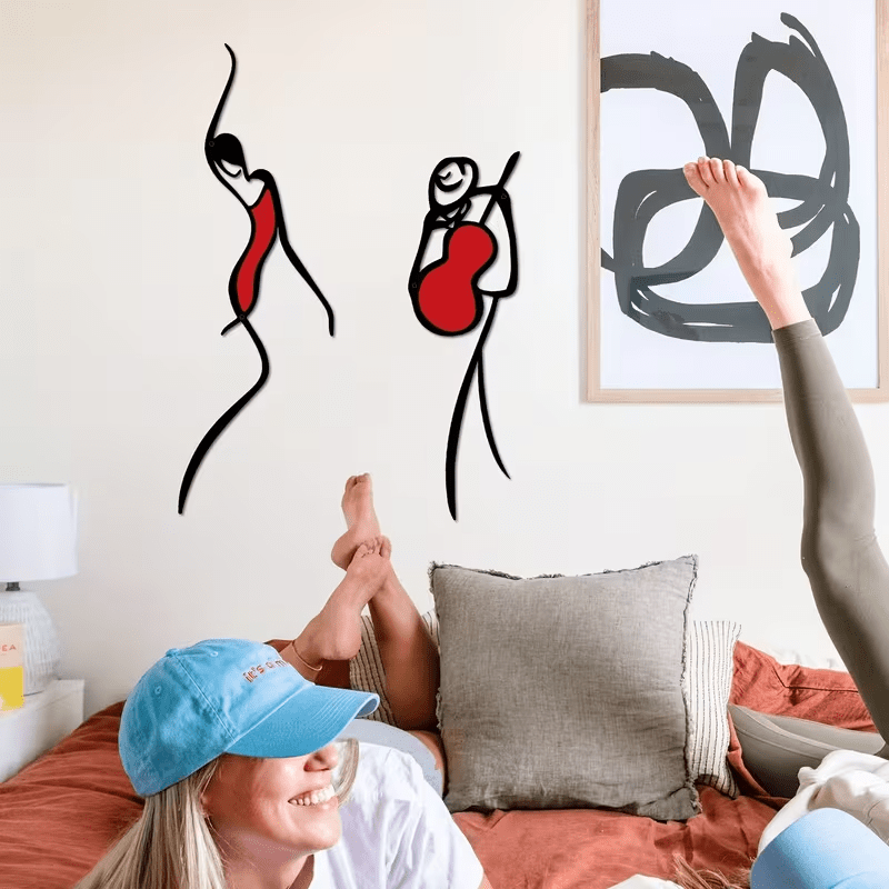 NEW Dancing Couple, 2 Pieces Colorful Metal Silhouette Line Art Wall Decor - FranksFunkyStuff