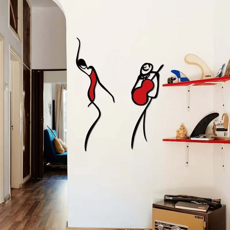 NEW Dancing Couple, 2 Pieces Colorful Metal Silhouette Line Art Wall Decor - FranksFunkyStuff