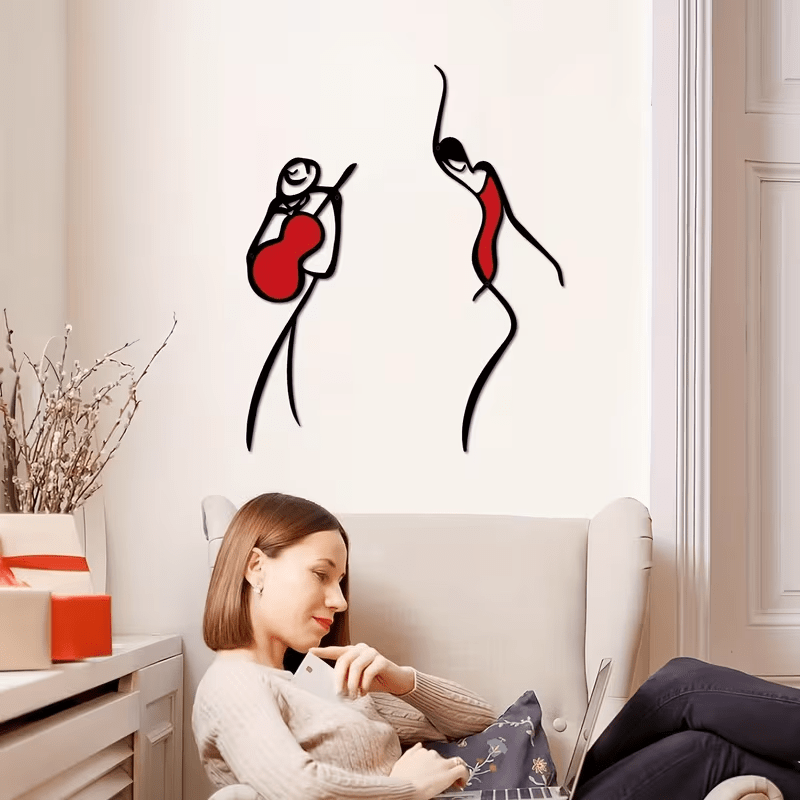 NEW Dancing Couple, 2 Pieces Colorful Metal Silhouette Line Art Wall Decor - FranksFunkyStuff
