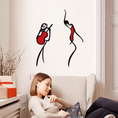 NEW Dancing Couple, 2 Pieces Colorful Metal Silhouette Line Art Wall Decor - FranksFunkyStuff