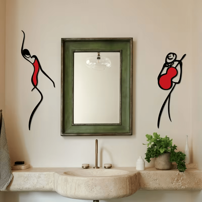 NEW Dancing Couple, 2 Pieces Colorful Metal Silhouette Line Art Wall Decor - FranksFunkyStuff