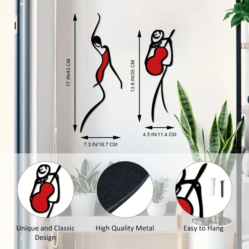 NEW Dancing Couple, 2 Pieces Colorful Metal Silhouette Line Art Wall Decor - FranksFunkyStuff