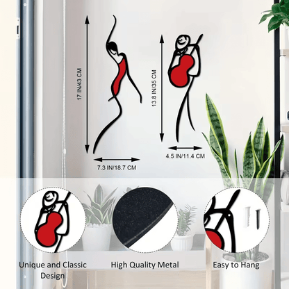 NEW Dancing Couple, 2 Pieces Colorful Metal Silhouette Line Art Wall Decor - FranksFunkyStuff