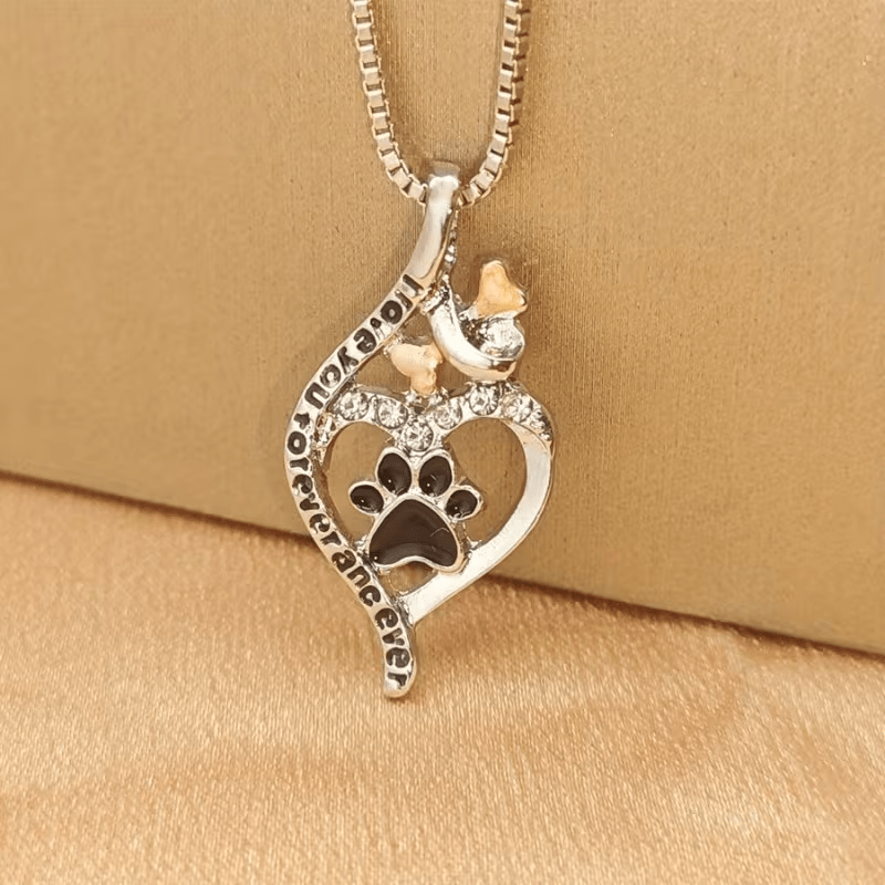 NEW Dog Paw Print In A Heart "I love You Forever And Ever " Pendant Necklace - FranksFunkyStuff