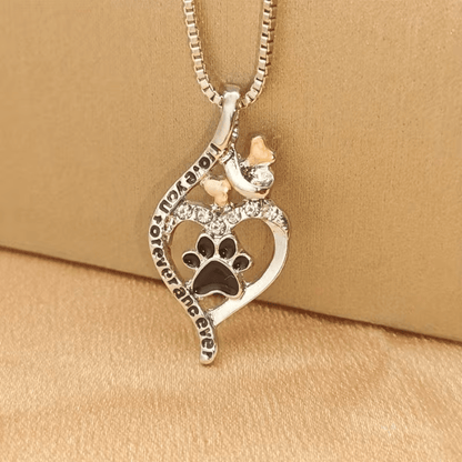 NEW Dog Paw Print In A Heart "I love You Forever And Ever " Pendant Necklace - FranksFunkyStuff