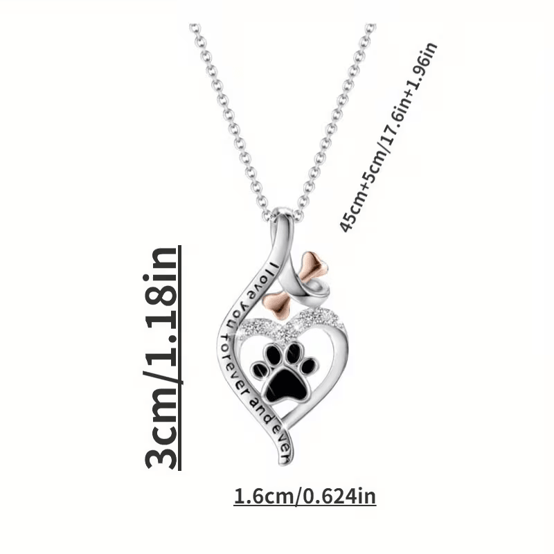 NEW Dog Paw Print In A Heart "I love You Forever And Ever " Pendant Necklace - FranksFunkyStuff