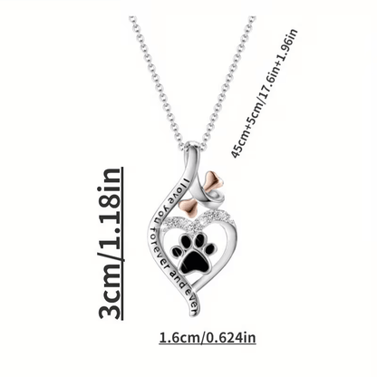 NEW Dog Paw Print In A Heart "I love You Forever And Ever " Pendant Necklace - FranksFunkyStuff