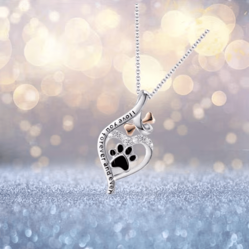 NEW Dog Paw Print In A Heart "I love You Forever And Ever " Pendant Necklace - FranksFunkyStuff