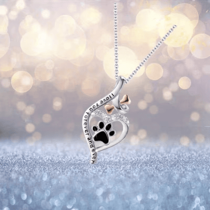 NEW Dog Paw Print In A Heart "I love You Forever And Ever " Pendant Necklace - FranksFunkyStuff