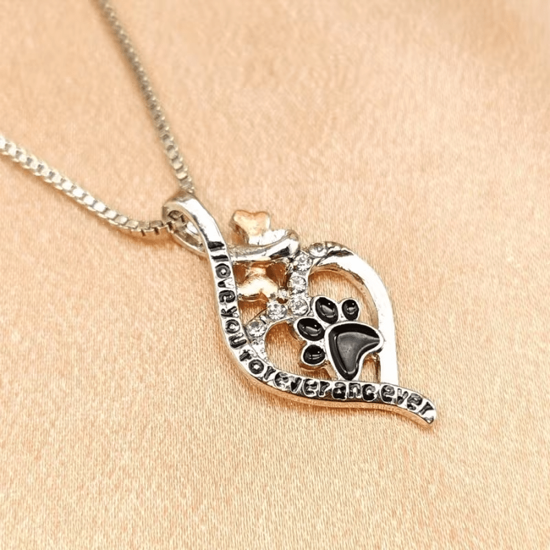 NEW Dog Paw Print In A Heart "I love You Forever And Ever " Pendant Necklace - FranksFunkyStuff