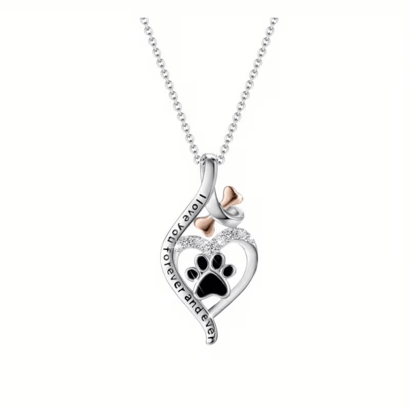NEW Dog Paw Print In A Heart "I love You Forever And Ever " Pendant Necklace - FranksFunkyStuff