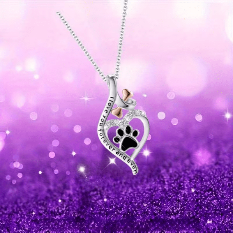 NEW Dog Paw Print In A Heart "I love You Forever And Ever " Pendant Necklace - FranksFunkyStuff
