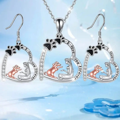 NEW Dog with Girl, Necklace and Ear Ring Set , 3 Pieces - FranksFunkyStuff