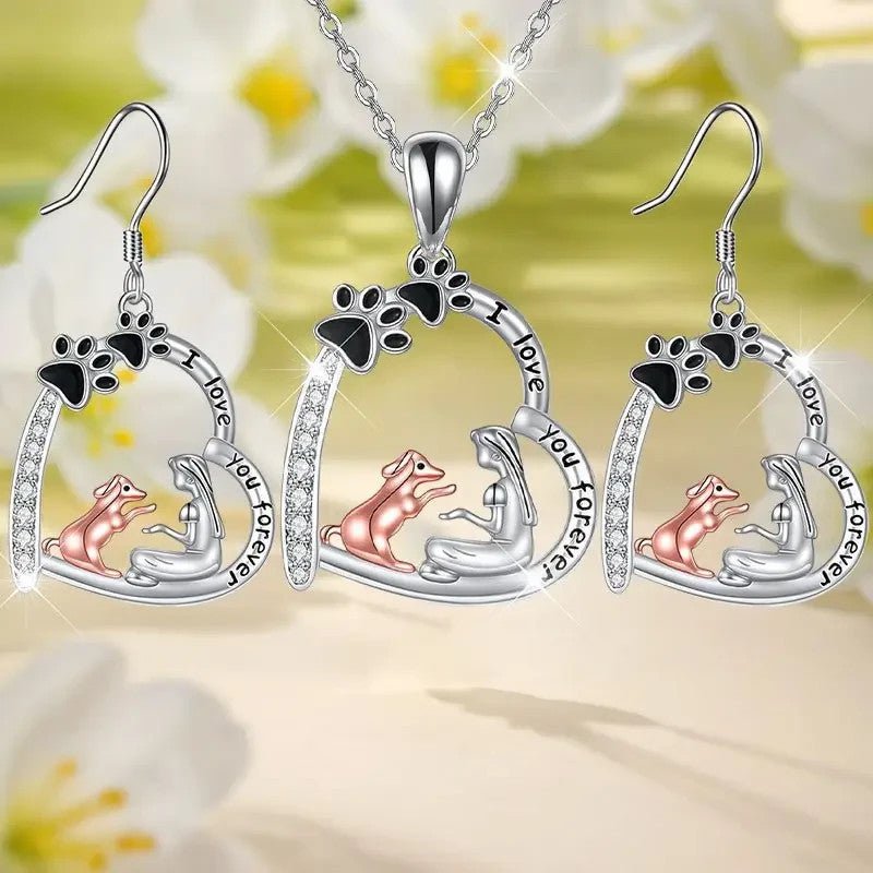 NEW Dog with Girl, Necklace and Ear Ring Set , 3 Pieces - FranksFunkyStuff