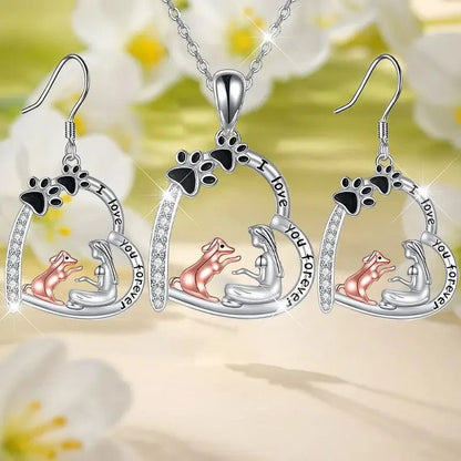 NEW Dog with Girl, Necklace and Ear Ring Set , 3 Pieces - FranksFunkyStuff