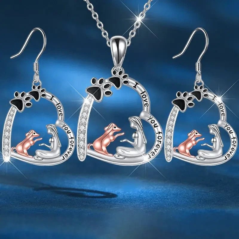 NEW Dog with Girl, Necklace and Ear Ring Set , 3 Pieces - FranksFunkyStuff