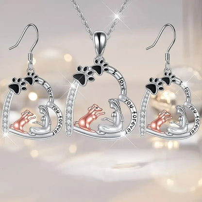 NEW Dog with Girl, Necklace and Ear Ring Set , 3 Pieces - FranksFunkyStuff