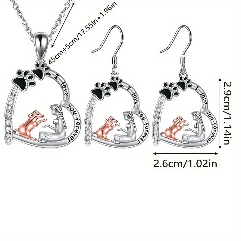 NEW Dog with Girl, Necklace and Ear Ring Set , 3 Pieces - FranksFunkyStuff