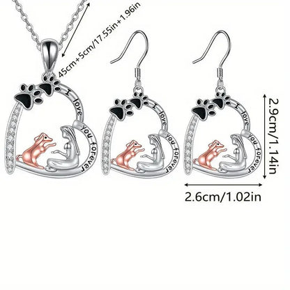 NEW Dog with Girl, Necklace and Ear Ring Set , 3 Pieces - FranksFunkyStuff