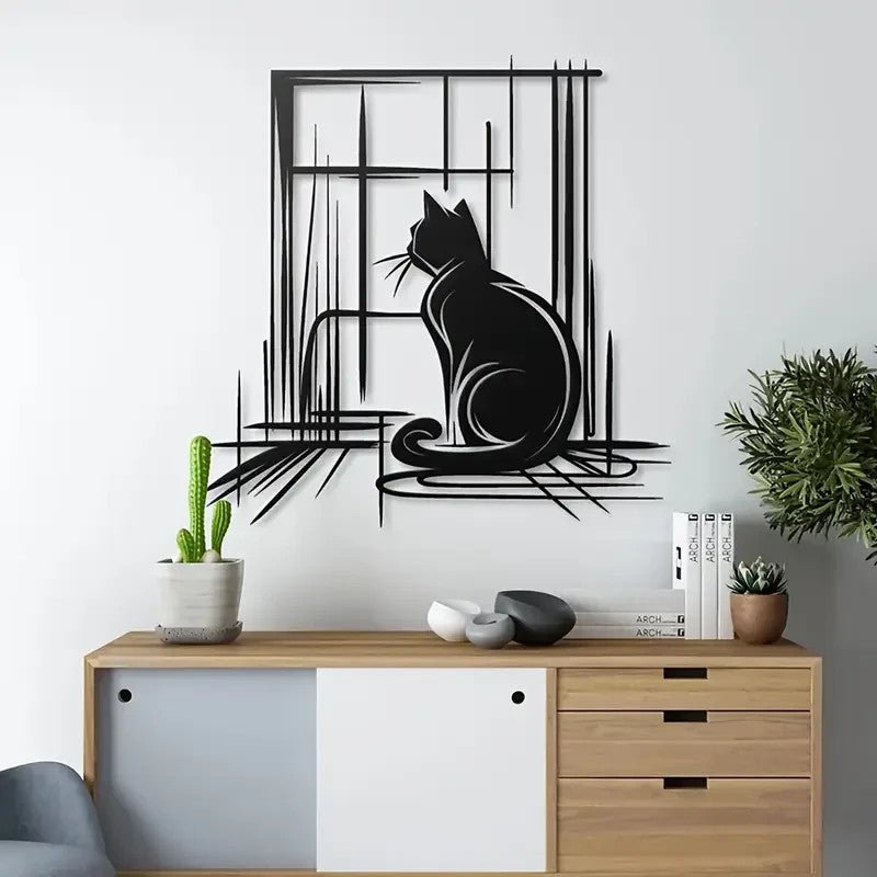 NEW Elegant Black Cat Metal Wall Art - FranksFunkyStuff