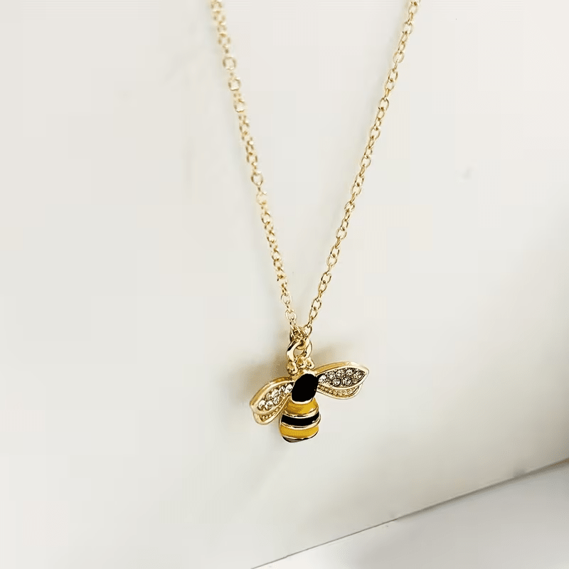 NEW Elegant Zinc Alloy Bee Pendant Necklace with Rhinestone Accents - FranksFunkyStuff