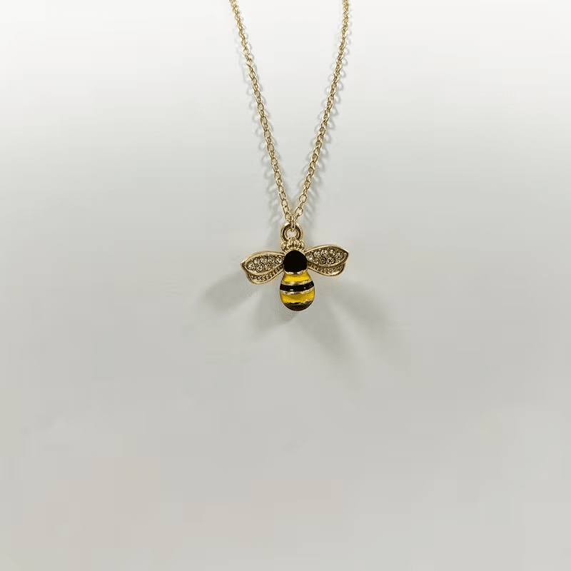 NEW Elegant Zinc Alloy Bee Pendant Necklace with Rhinestone Accents - FranksFunkyStuff