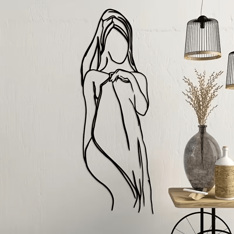 NEW Female W/ Towel Line Art Metal Silhouette Wall Decor - FranksFunkyStuff