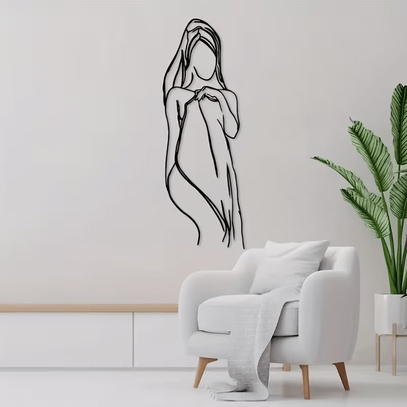 NEW Female W/ Towel Line Art Metal Silhouette Wall Decor - FranksFunkyStuff