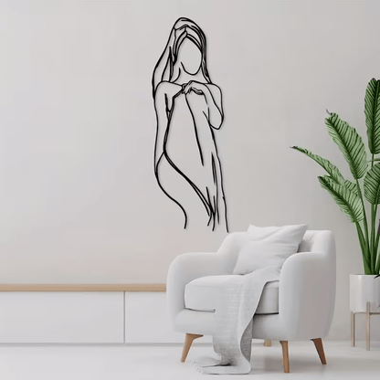 NEW Female W/ Towel Line Art Metal Silhouette Wall Decor - FranksFunkyStuff