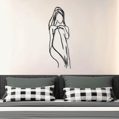 NEW Female W/ Towel Line Art Metal Silhouette Wall Decor - FranksFunkyStuff