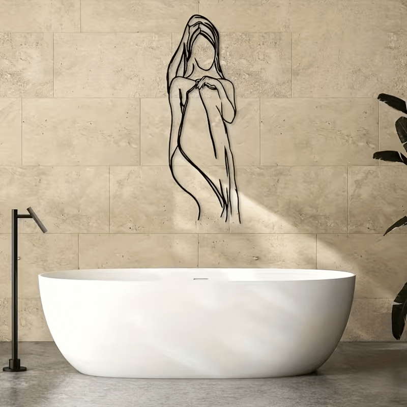 NEW Female W/ Towel Line Art Metal Silhouette Wall Decor - FranksFunkyStuff