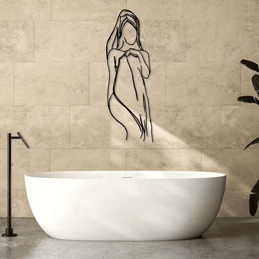 NEW Female W/ Towel Line Art Metal Silhouette Wall Decor - FranksFunkyStuff