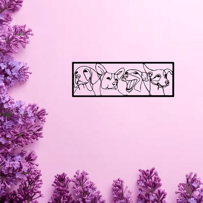 NEW Four Dog Faces Line Art Metal Wall Art - FranksFunkyStuff