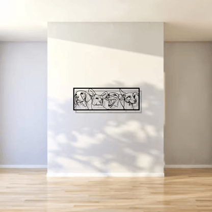 NEW Four Dog Faces Line Art Metal Wall Art - FranksFunkyStuff