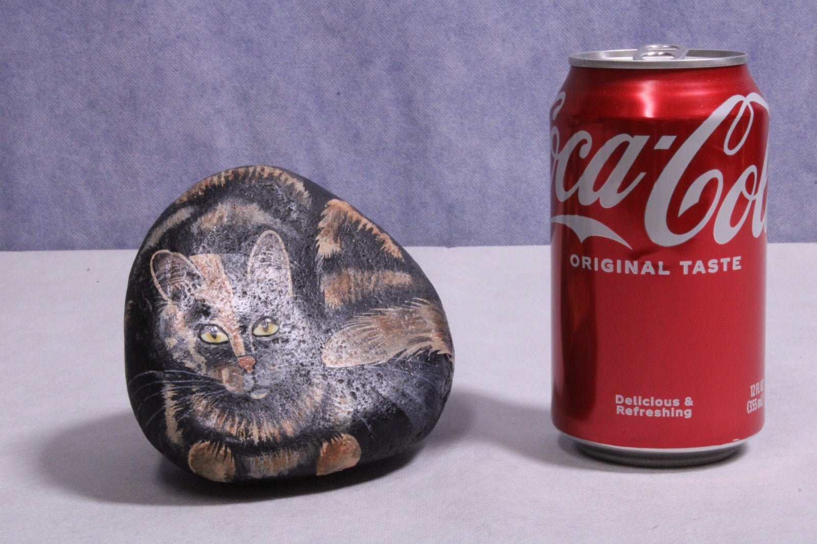 NEW Hand Painted Cat on Rock Paper Weight - FranksFunkyStuff