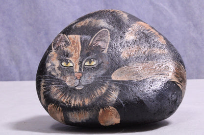 NEW Hand Painted Cat on Rock Paper Weight - FranksFunkyStuff