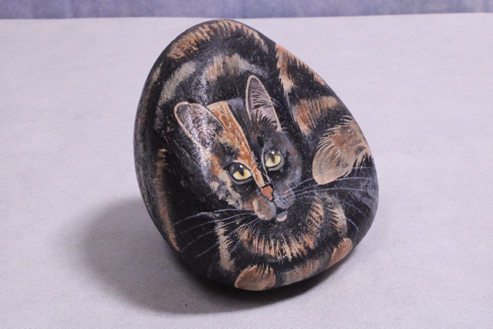 NEW Hand Painted Cat on Rock Paper Weight - FranksFunkyStuff
