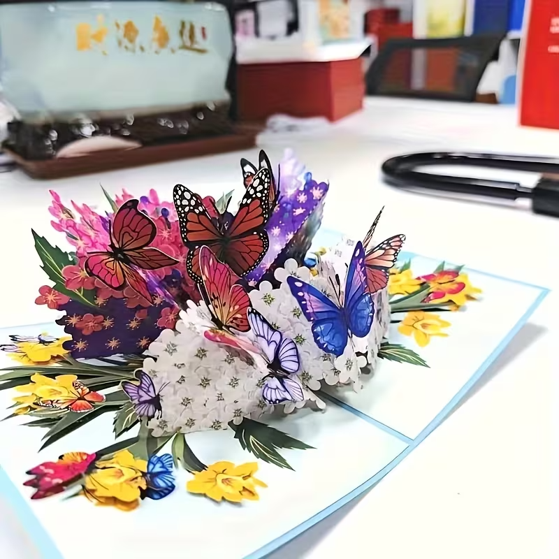 NEW Handmade 3D Butterfly Floral Greeting Card Vibrant Design, FREE SHIPPING - FranksFunkyStuff