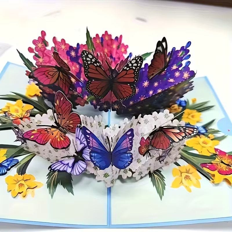 NEW Handmade 3D Butterfly Floral Greeting Card Vibrant Design, FREE SHIPPING - FranksFunkyStuff