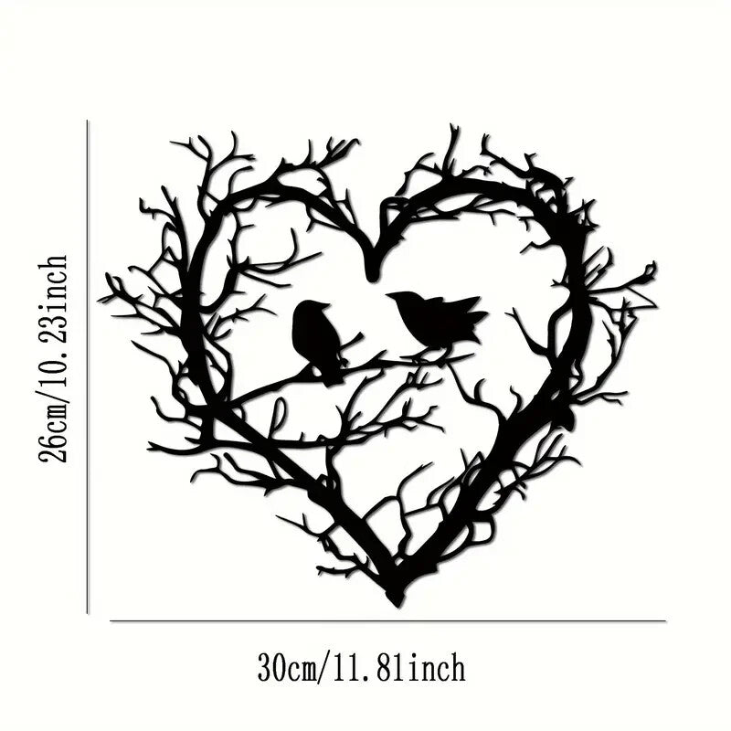 NEW HEART W/ 2 LOVE BIRDS on a Branch Made from Metal - FranksFunkyStuff