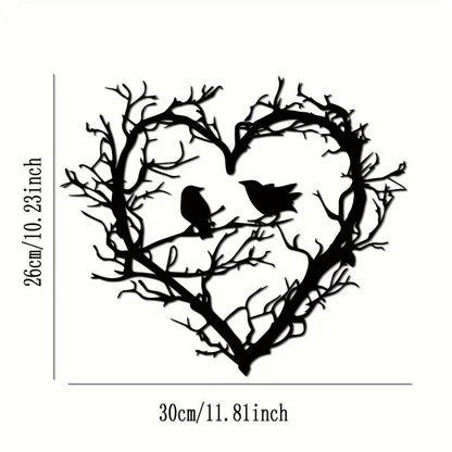 NEW HEART W/ 2 LOVE BIRDS on a Branch Made from Metal - FranksFunkyStuff